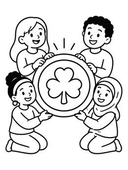Free printable Children Holding A Giant Shamrock Coin coloring page