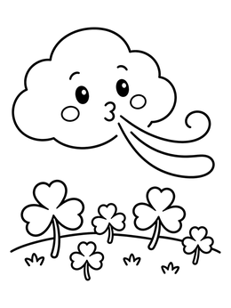 Free printable Cute Cloud Blowing Clover Breeze coloring page