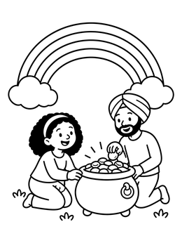 Free printable Family Finding A Pot Of Gold coloring page