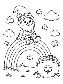 Free printable Cheerful Gnome On A Rainbow coloring page