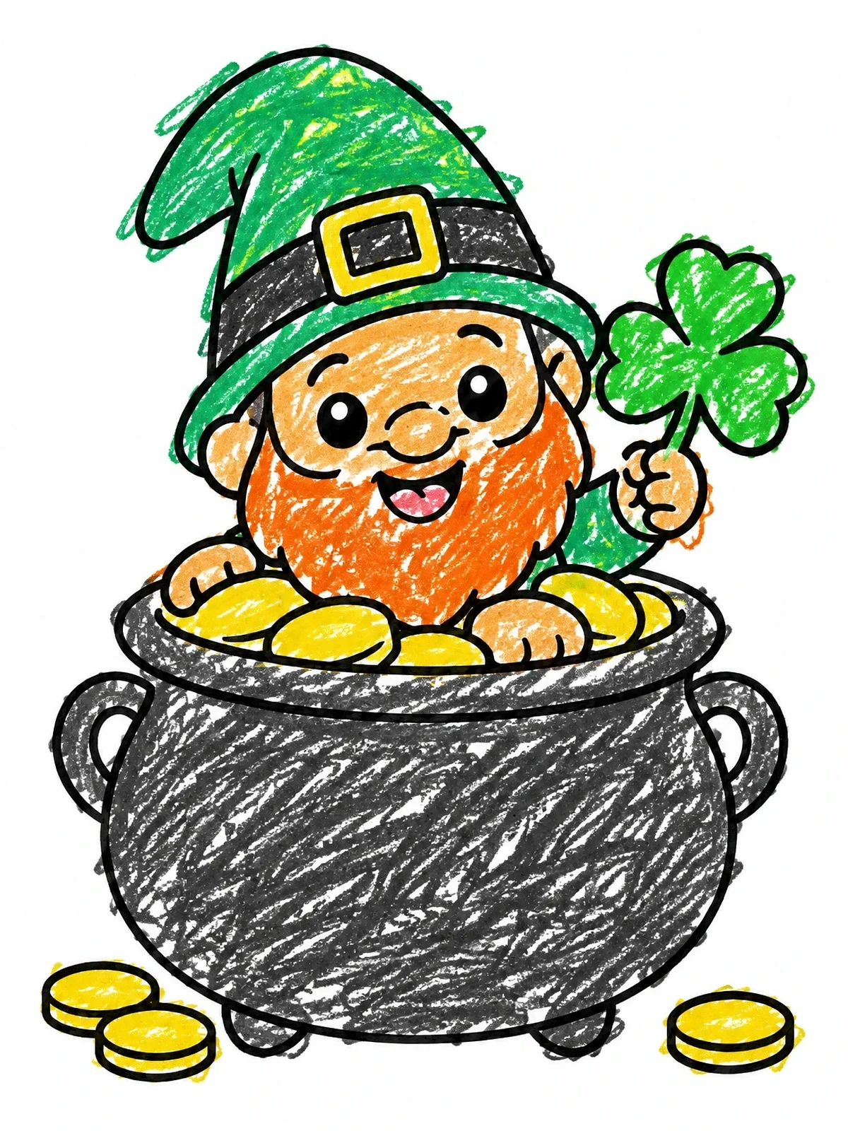 Colored example of the Cheerful Gnome In Gold Pot coloring page