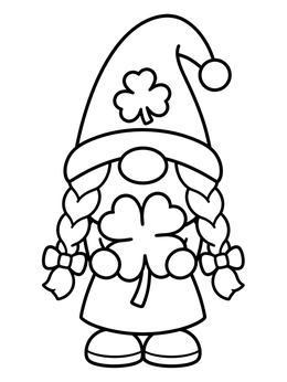 Free printable Cute Girl Gnome With Shamrock coloring page