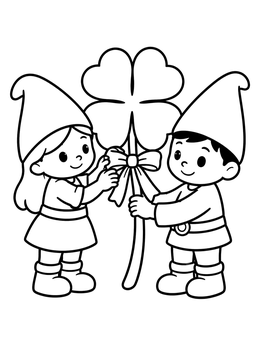 Free printable Cute Gnomes With Giant Four Leaf Clover coloring page