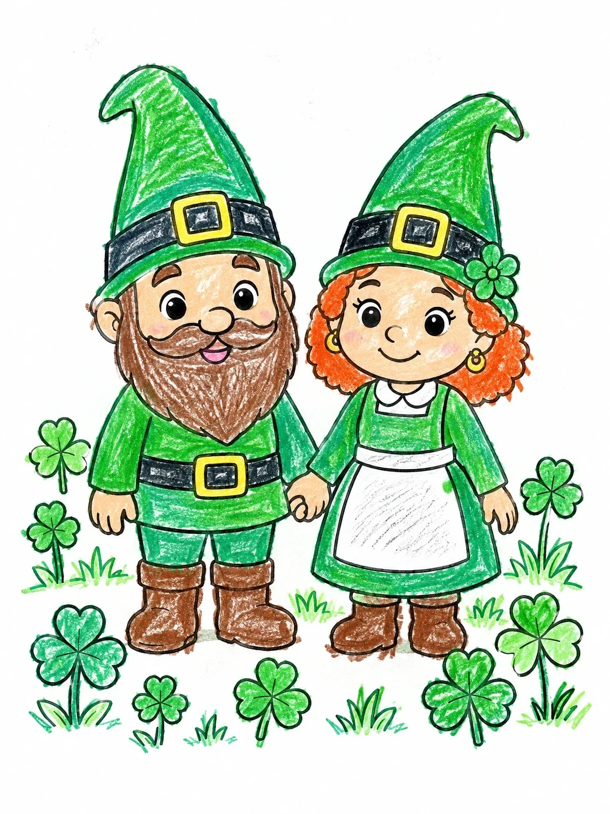 Colored example of the Cute Gnome Couple Holding Hands coloring page