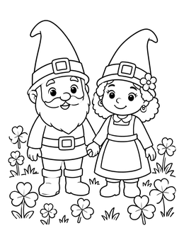 Free printable Cute Gnome Couple Holding Hands coloring page
