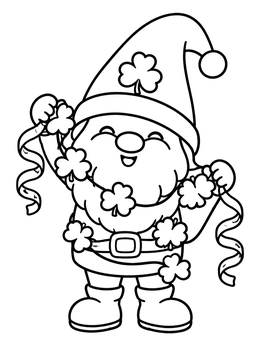 Free printable Happy Gnome With Shamrock Garland coloring page