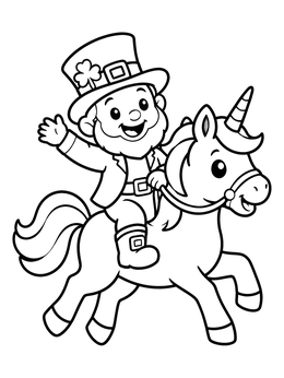 Free printable Leprechaun Riding A Cute Unicorn coloring page