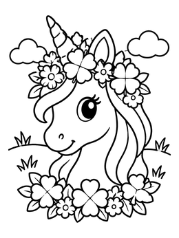 Free printable Cute Unicorn With Shamrock Crown coloring page