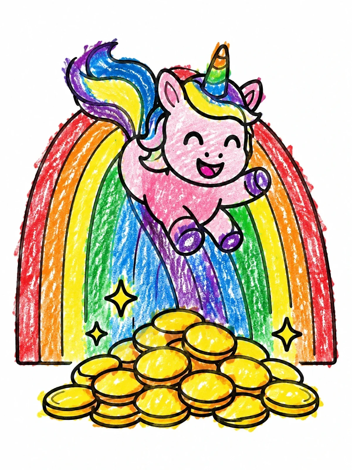Colored example of the Unicorn Sliding Down A Rainbow coloring page