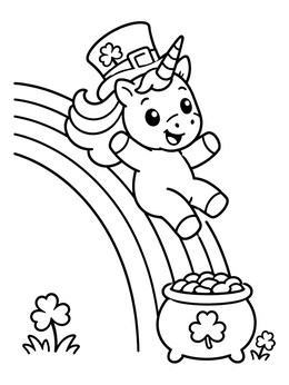 Free printable Cute St. Patrick's Unicorn On Rainbow coloring page