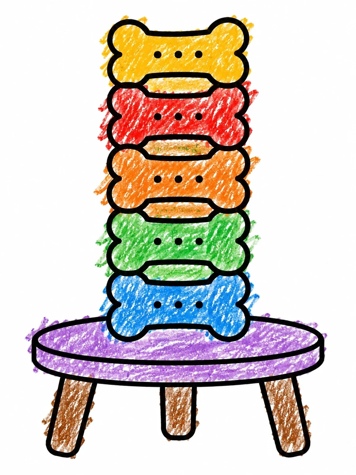 Colored example of the Stack Of Dog Bones On Stool coloring page