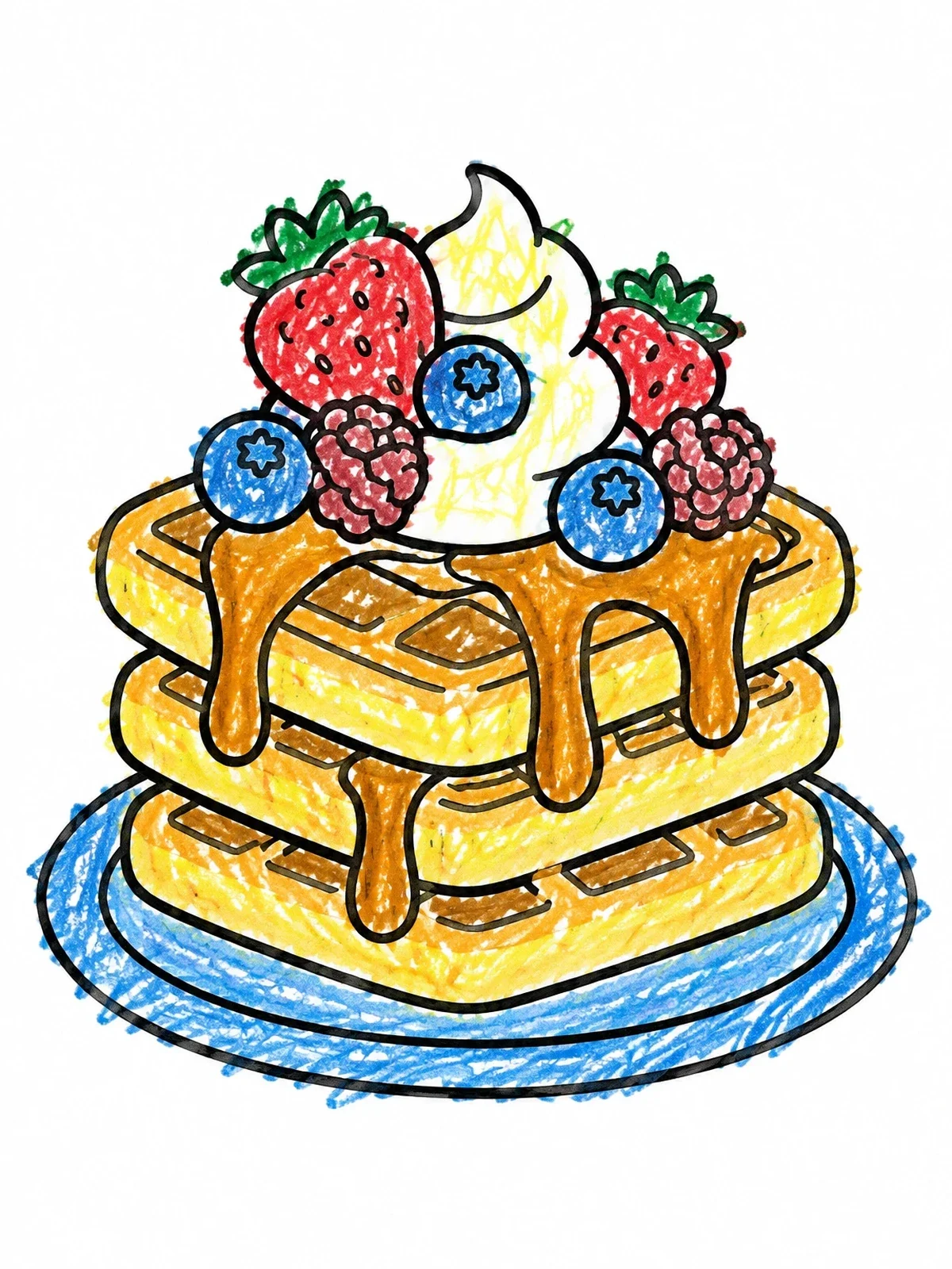 Colored example of the Stack Of Waffles With Berries And Cream coloring page