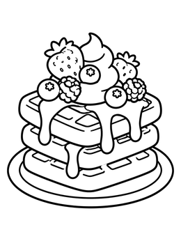 Free printable Stack Of Waffles With Berries And Cream coloring page