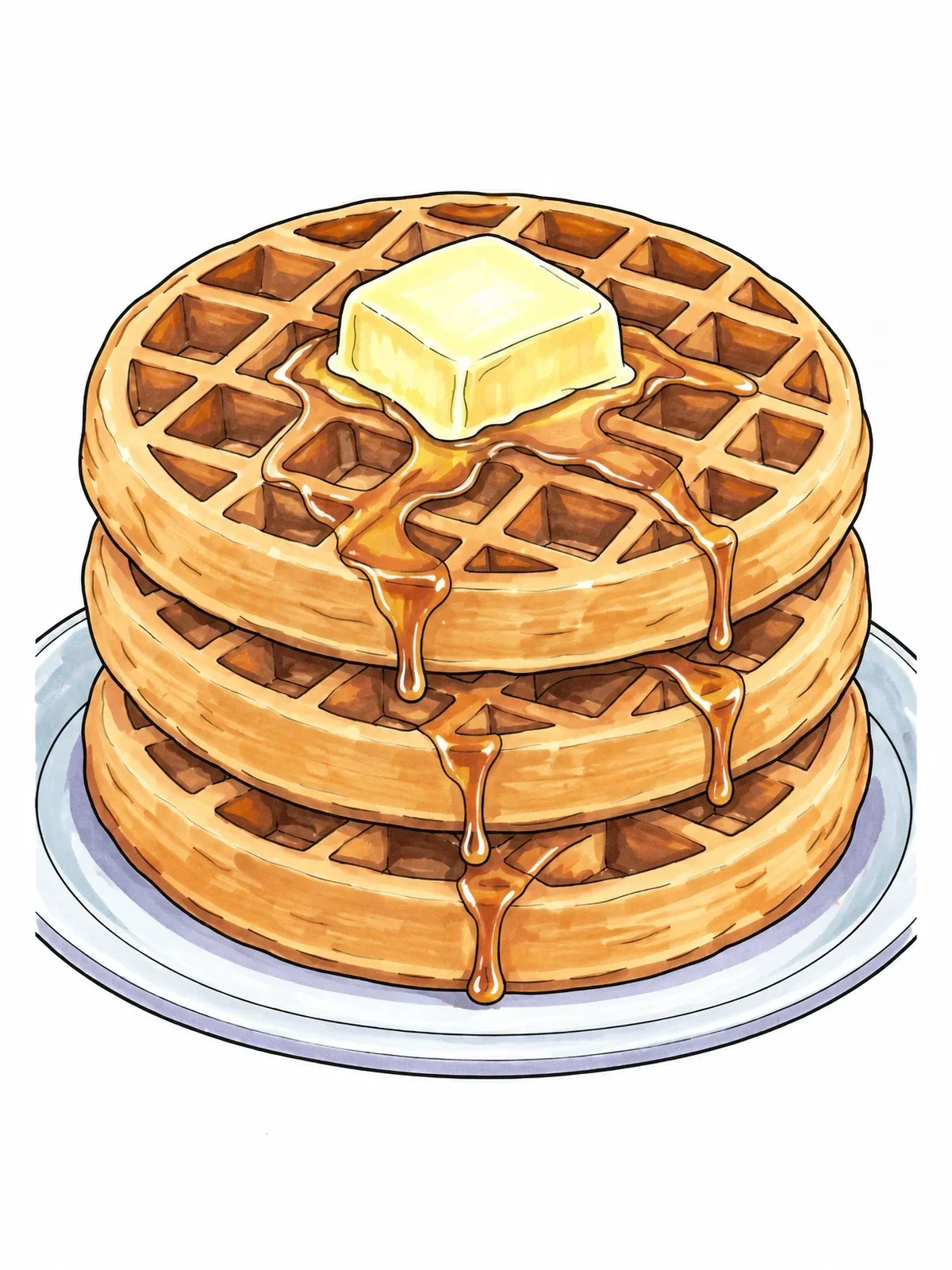 Colored example of the Stack Of Waffles With Melting Butter coloring page