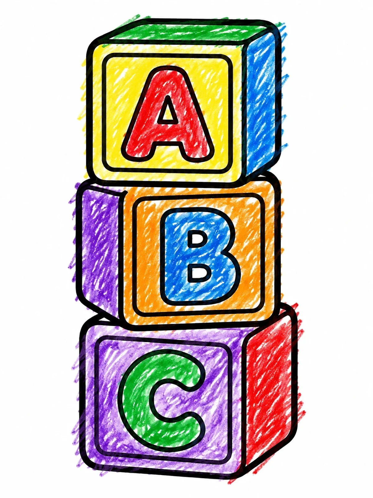 Colored example of the Stacked Alphabet Toy Blocks coloring page