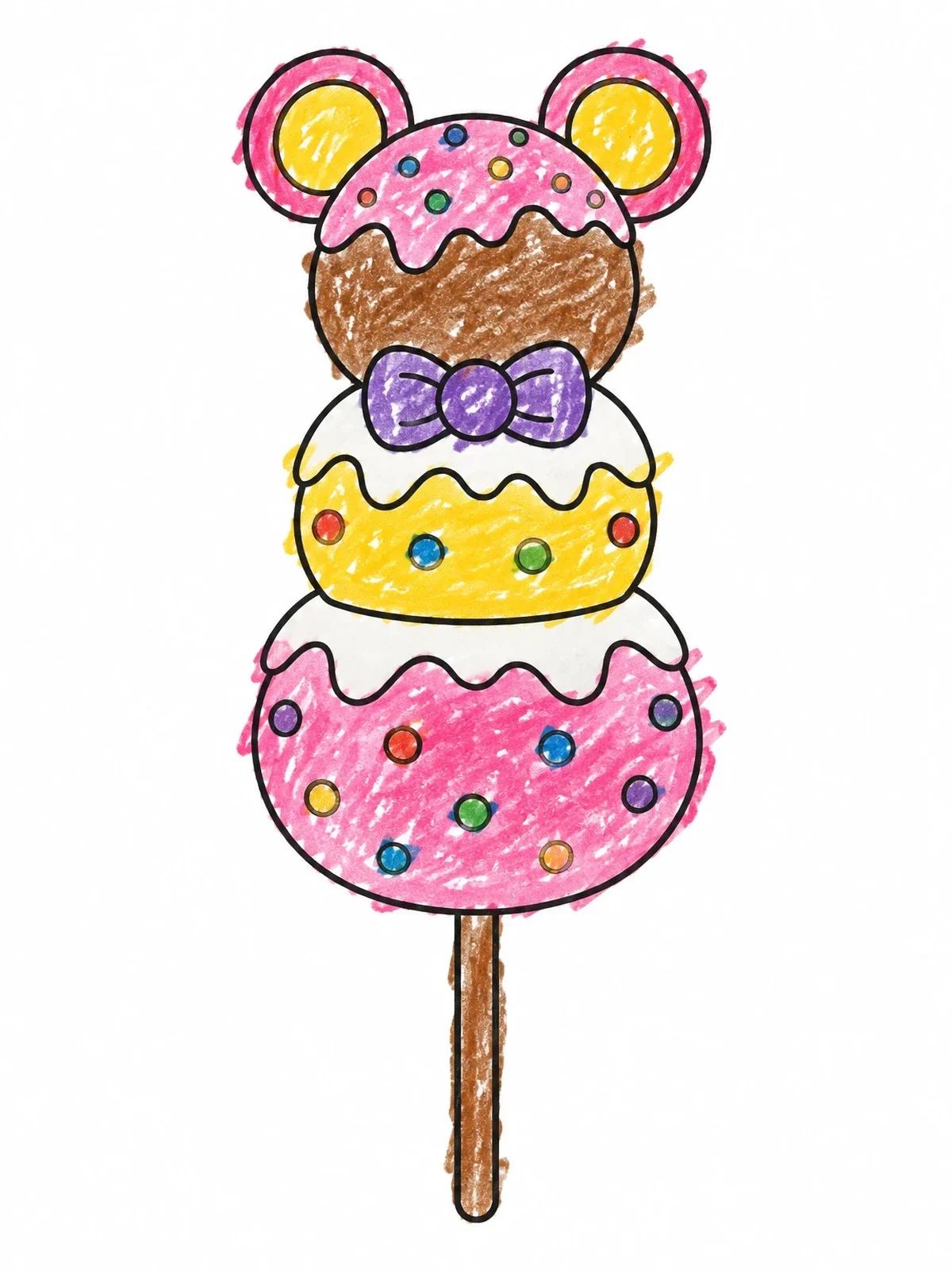 Colored example of the Stacked Bear Cake Pop coloring page