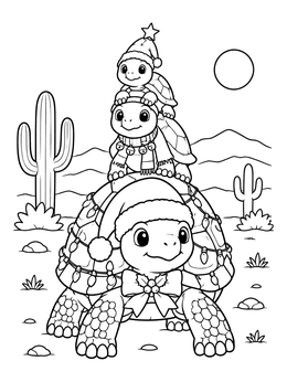 Free printable Stacked Christmas Desert Tortoises coloring page