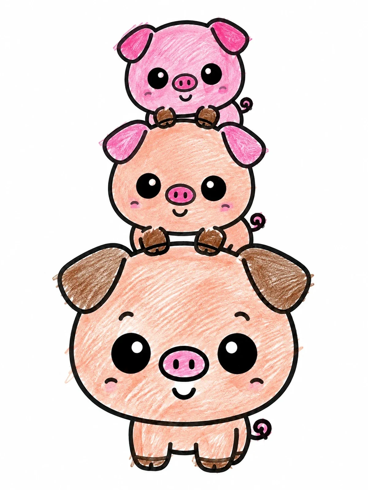Colored example of the Stack Of Three Cute Piglets coloring page