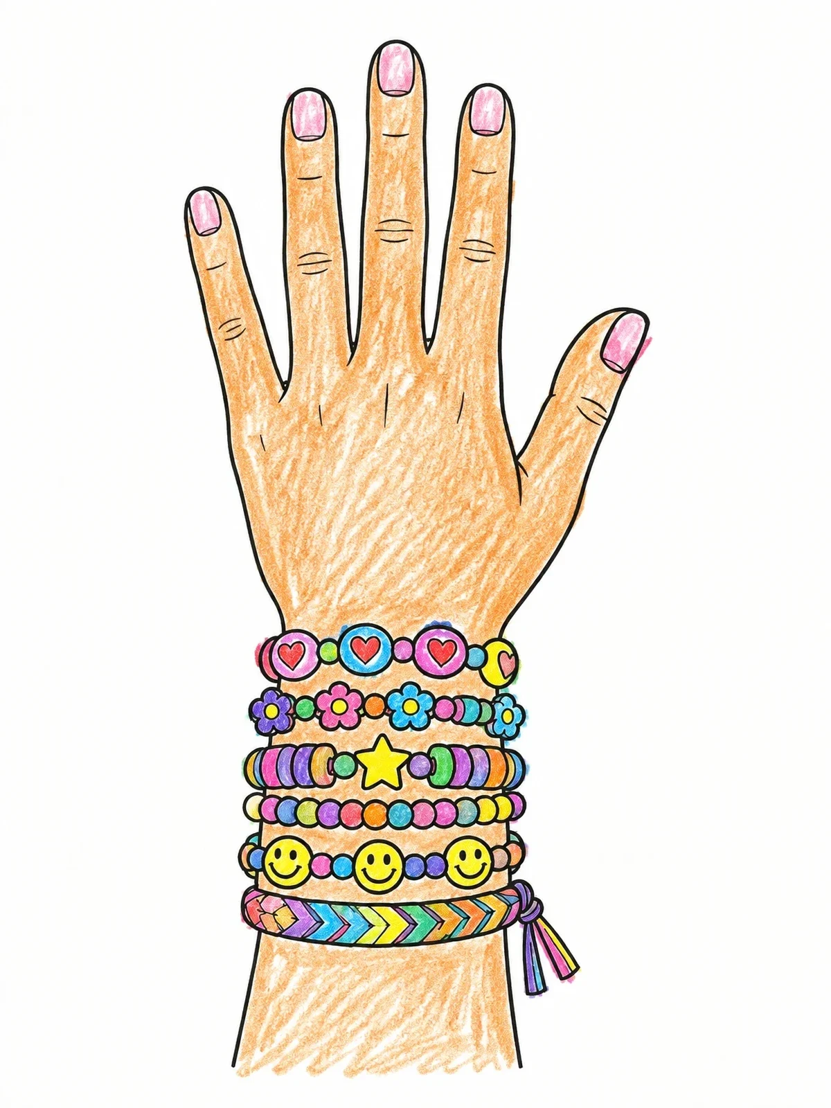 Colored example of the Stacked Friendship Bracelets On Wrist coloring page