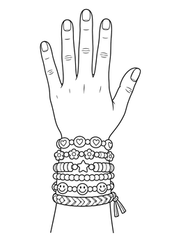 Free printable Stacked Friendship Bracelets On Wrist coloring page