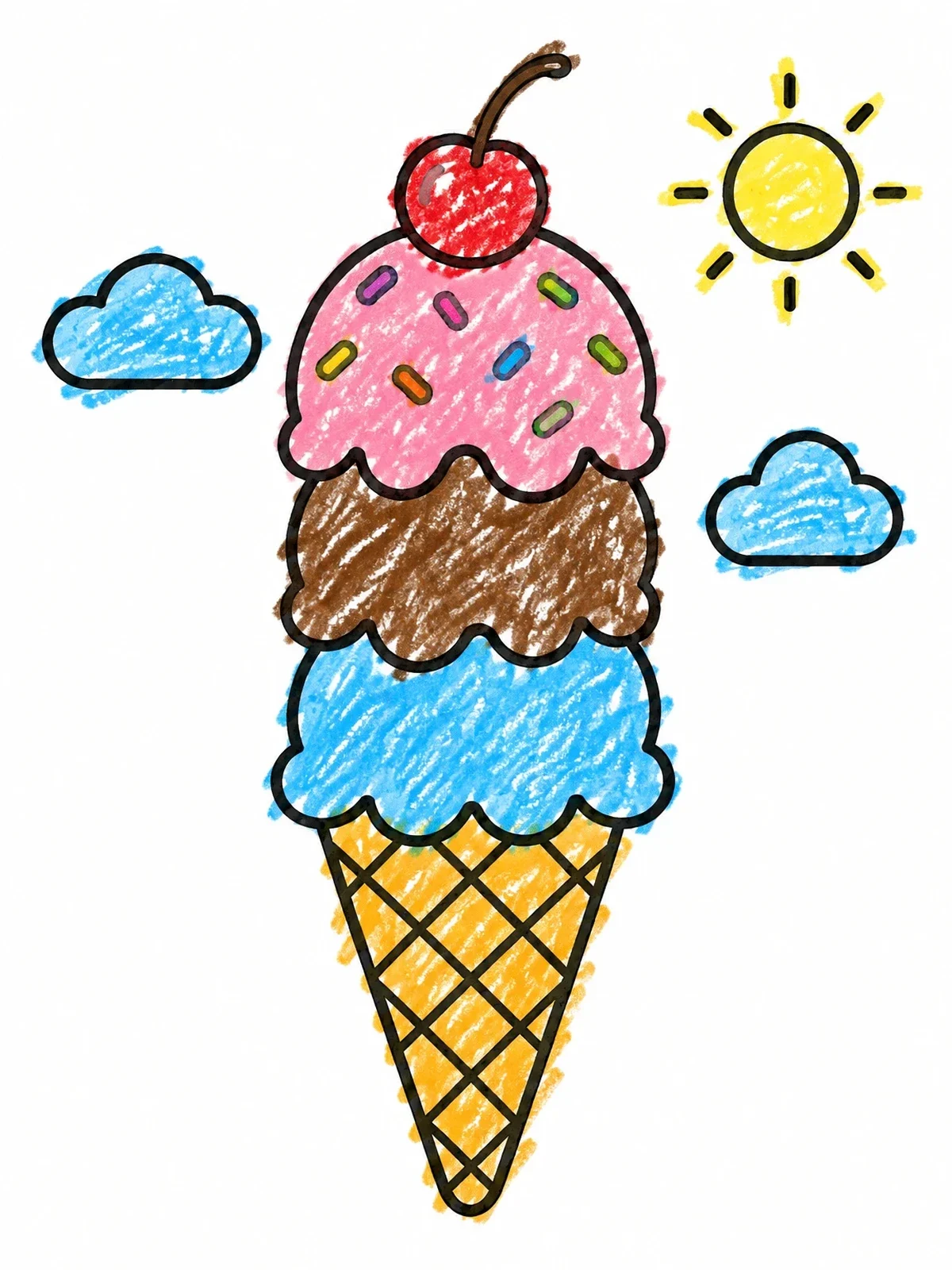 Colored example of the Stacked Ice Cream Cone With Cherry coloring page