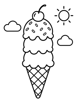 Free printable Stacked Ice Cream Cone With Cherry coloring page