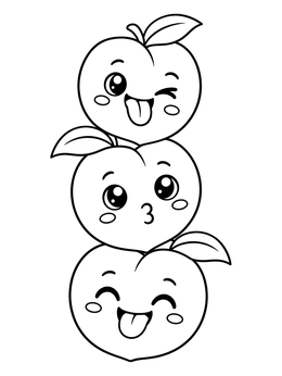A stack of three cute cartoon fruits features in this playful peaches coloring page.