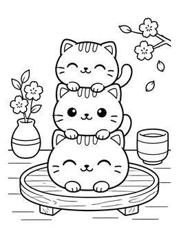 Free printable Stacked Mochi Kitty Tower coloring page