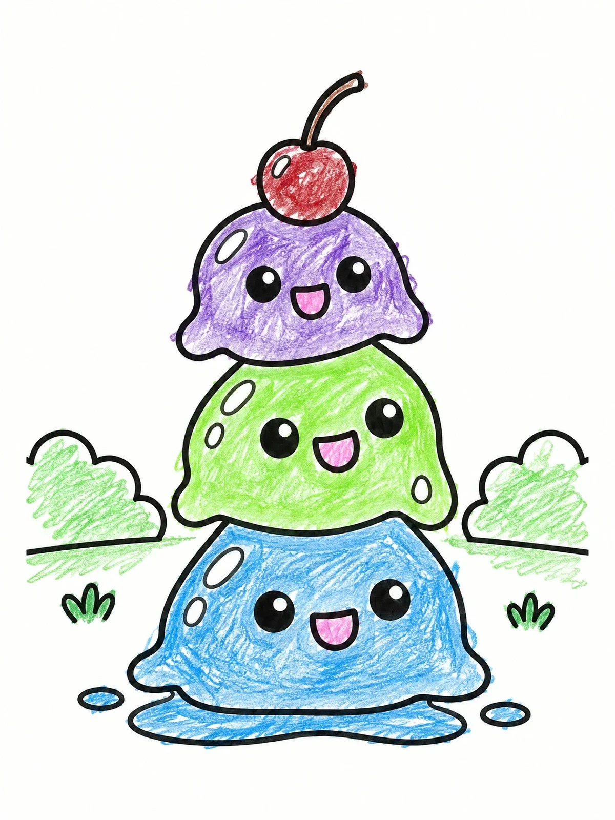 Colored example of the Stacked Slime Tower With Cherry coloring page
