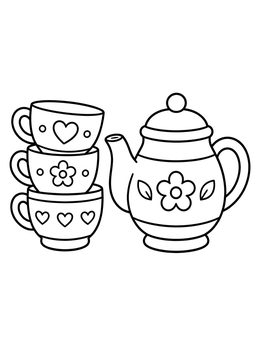 Free printable Stacked Teacups And Teapot coloring page