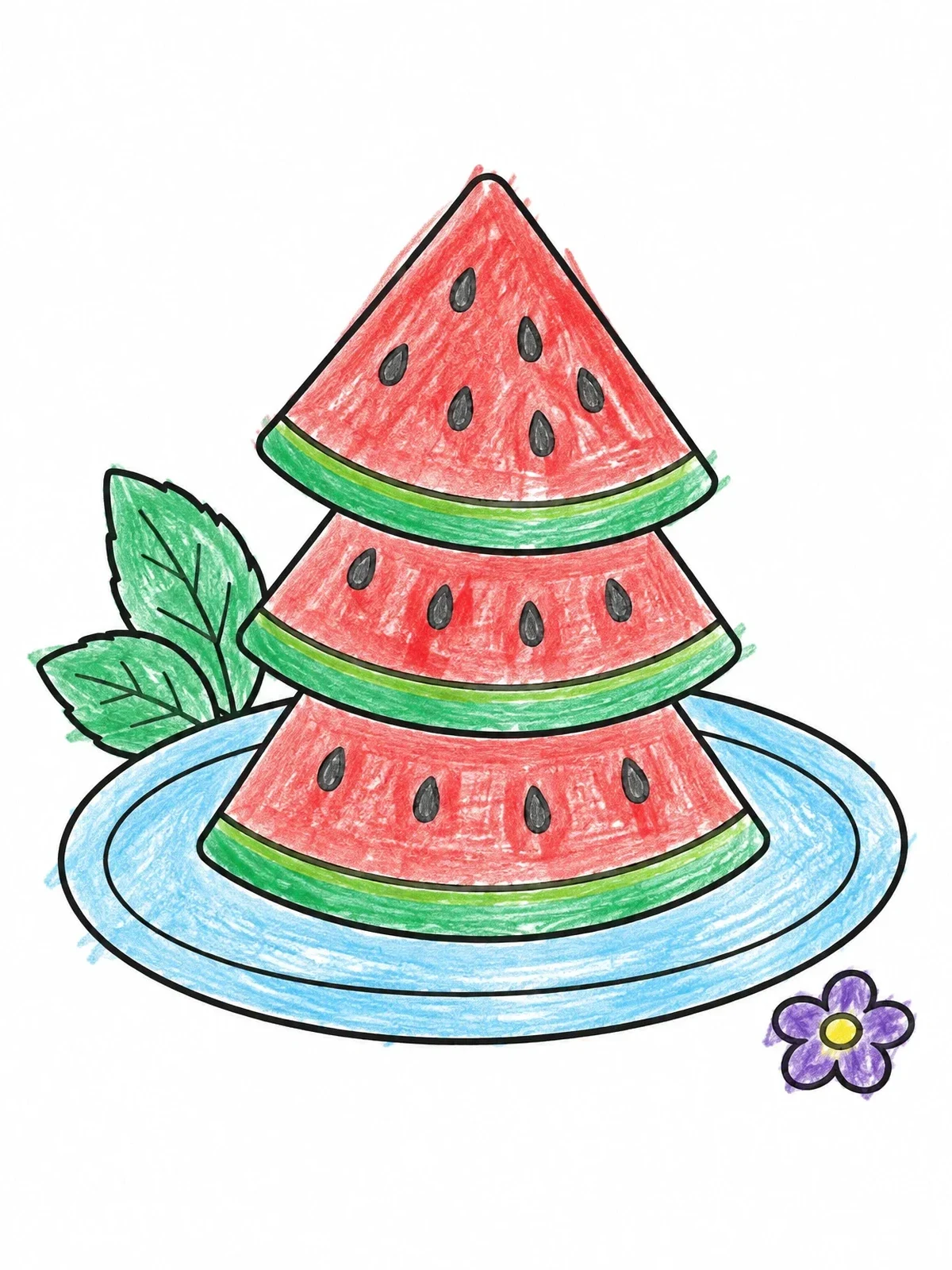 Colored example of the Stacked Watermelon Slices On A Plate coloring page