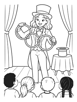 Free printable Stage Magician With Linking Rings coloring page