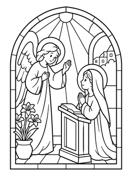 Free printable Stained Glass Window Annunciation coloring page