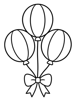 A simple stained glass coloring page featuring three striped balloons tied with a bow.
