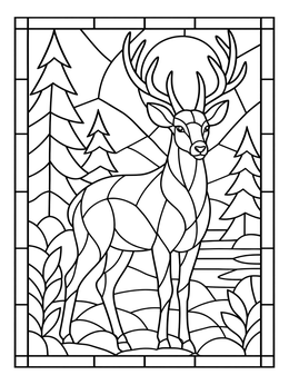 A proud deer standing in a forest on this stained glass coloring page.