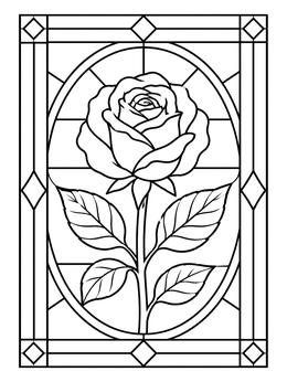 Free printable Stained Glass Rose Window Panel coloring page