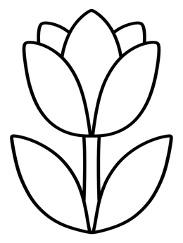 A simple stained glass coloring page with a stylized tulip flower and leaves.