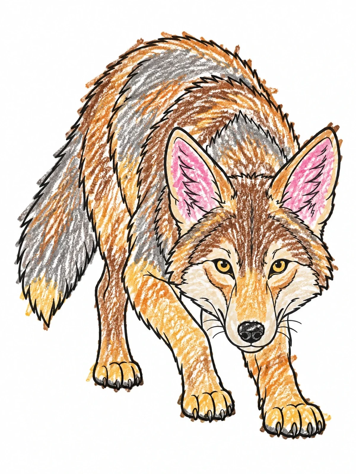 Colored example of the Stalking Coyote Looking Ahead coloring page