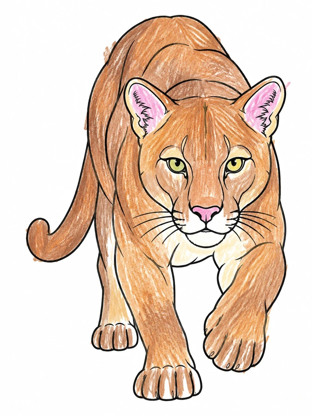 Colored example of the Stalking Florida Panther Line Art coloring page