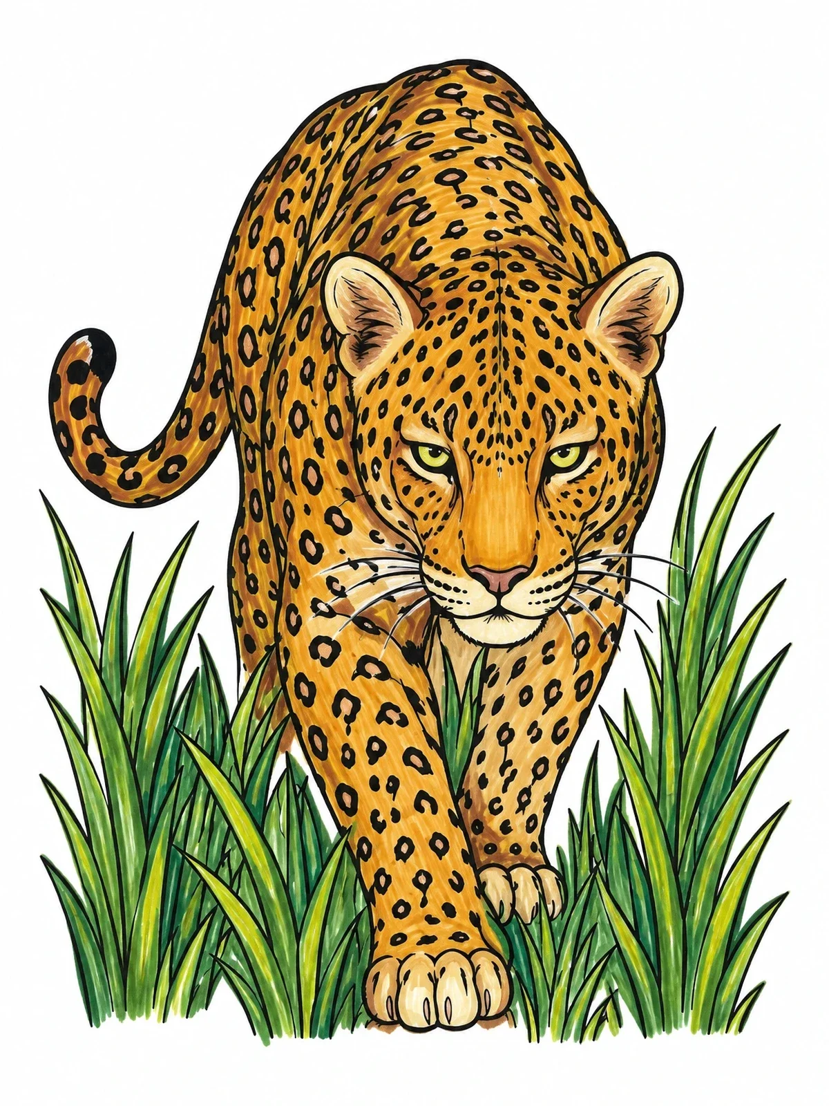 Colored example of the Stalking Leopard In The Grass coloring page