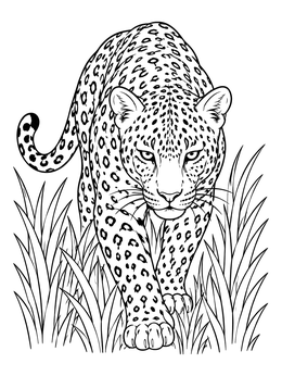 Free printable Stalking Leopard In The Grass coloring page