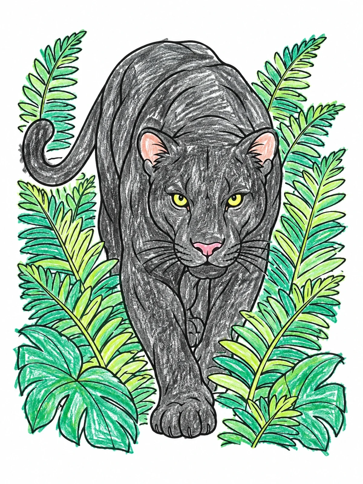 Colored example of the Stalking Panther In The Jungle coloring page