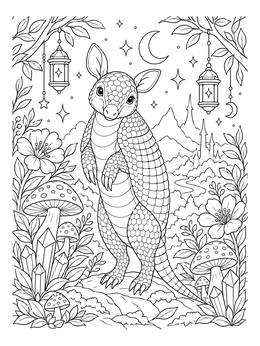 An upright creature stands in this fantasy armadillo coloring page.