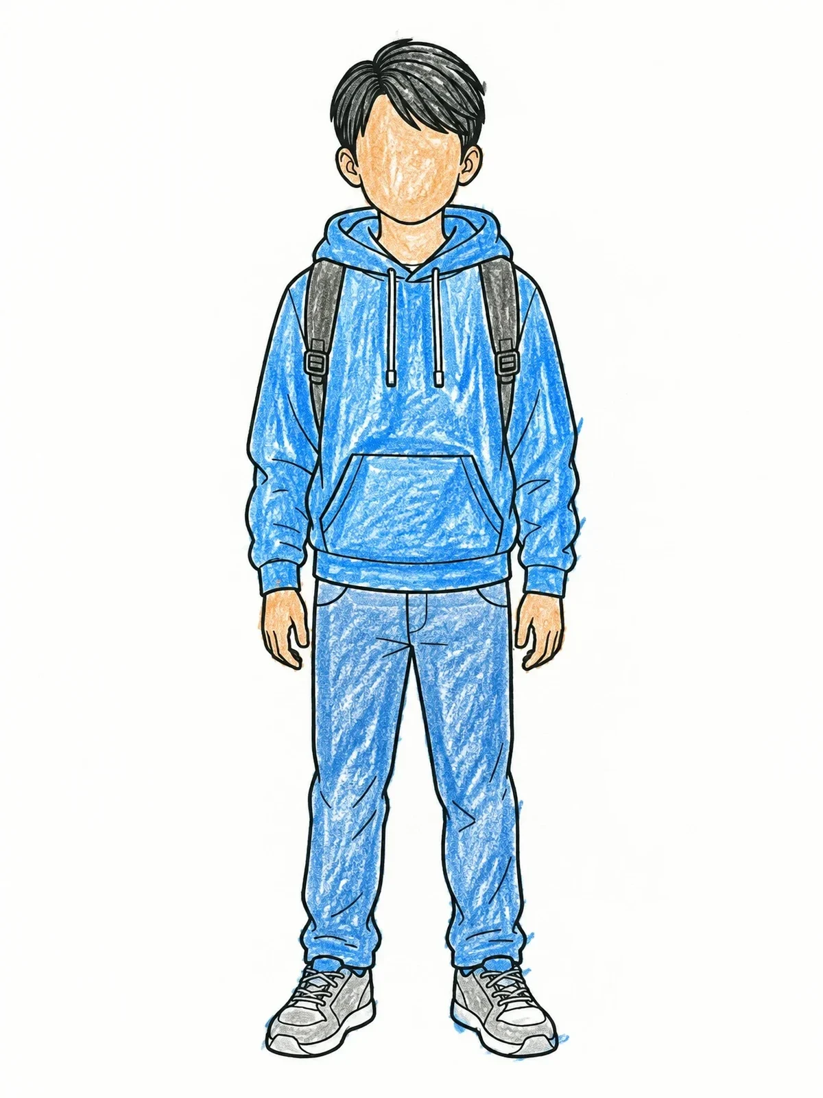 Colored example of the Standing Boy In Hoodie Blank Face coloring page