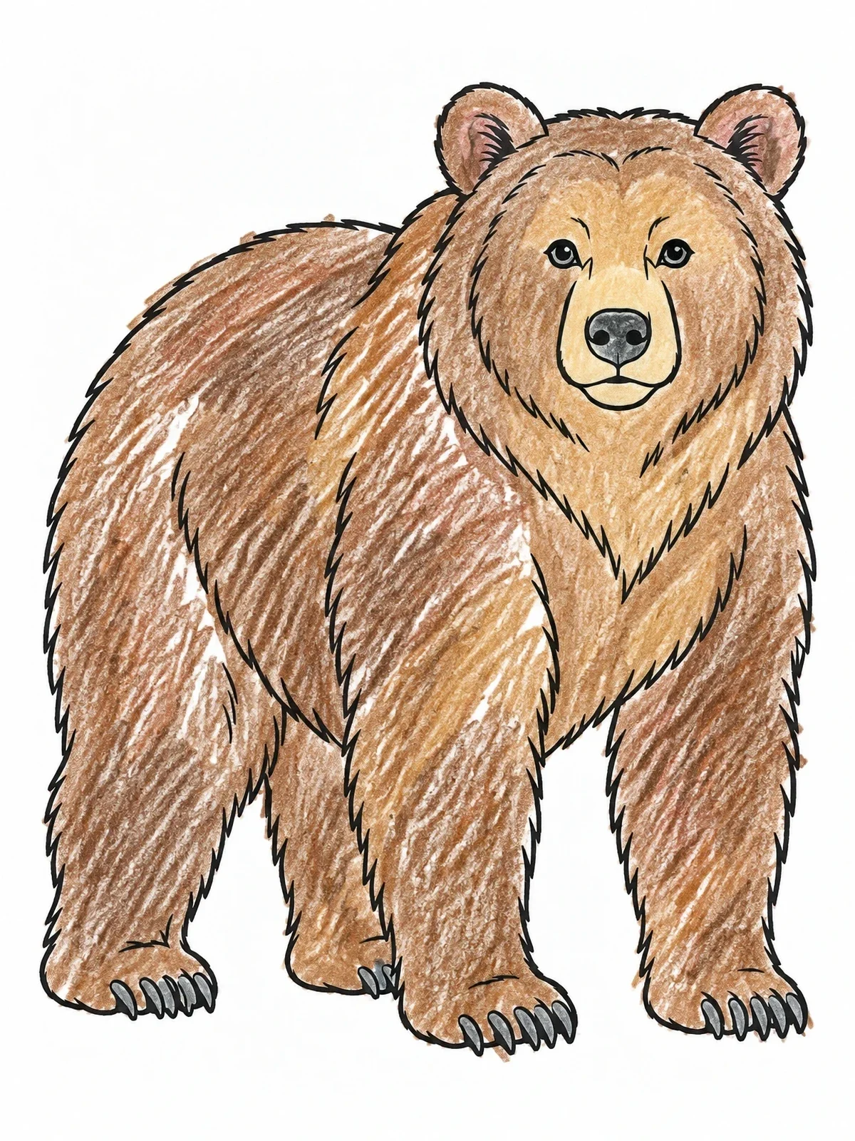 Colored example of the Standing Brown Bear Line Art coloring page