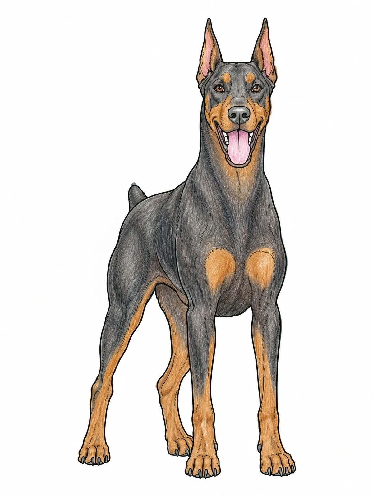 Colored example of the Standing Doberman Pinscher coloring page