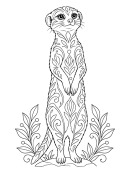 Free printable Standing Meerkat With Floral Patterns coloring page