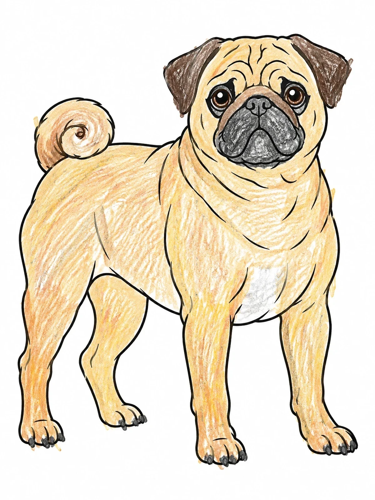 Colored example of the Standing Pug With Curled Tail coloring page