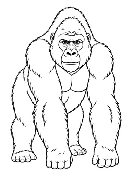 A detailed gorilla coloring page showing a strong ape standing on all fours.