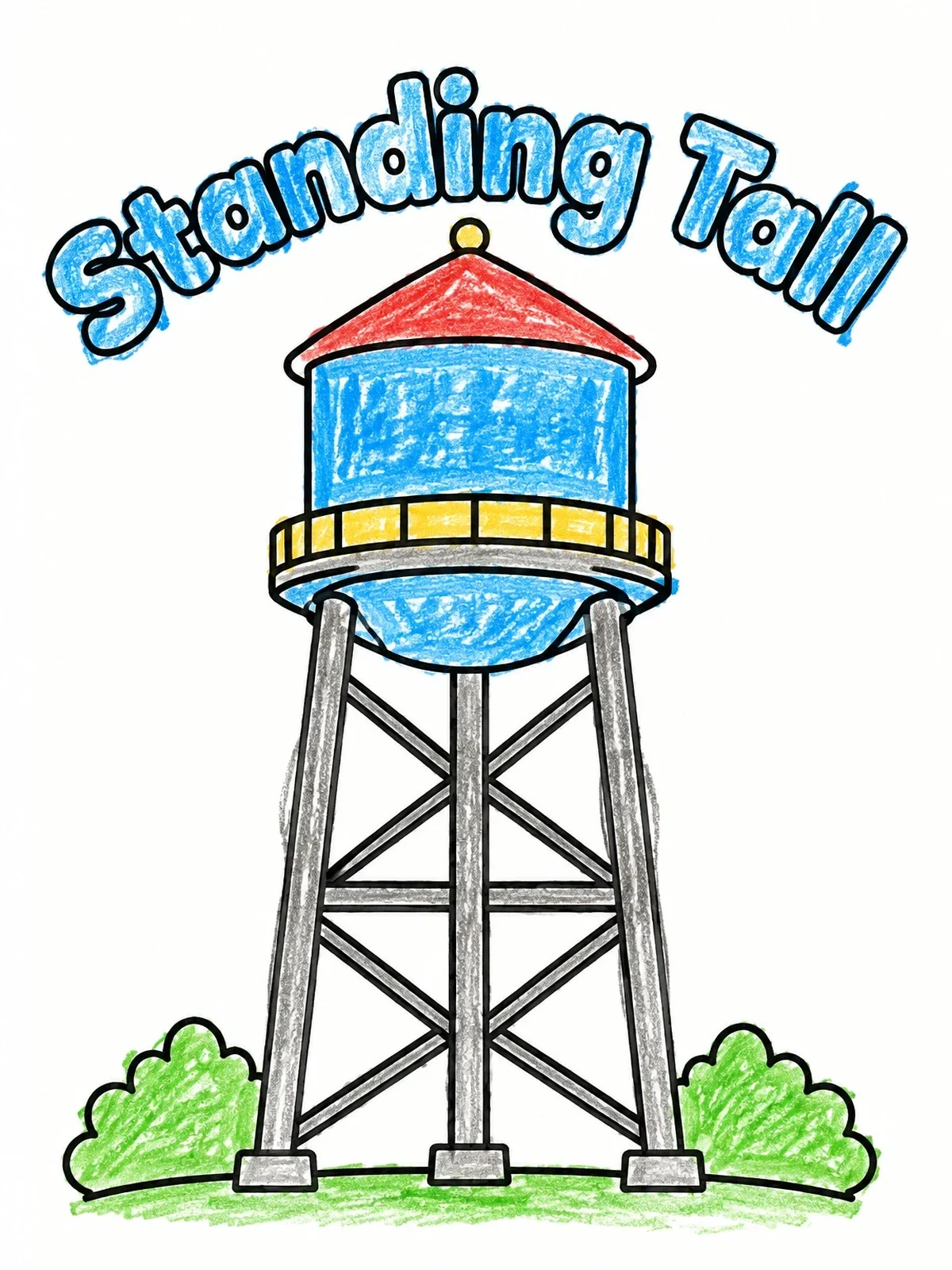 Colored example of the Standing Tall Water Tower coloring page